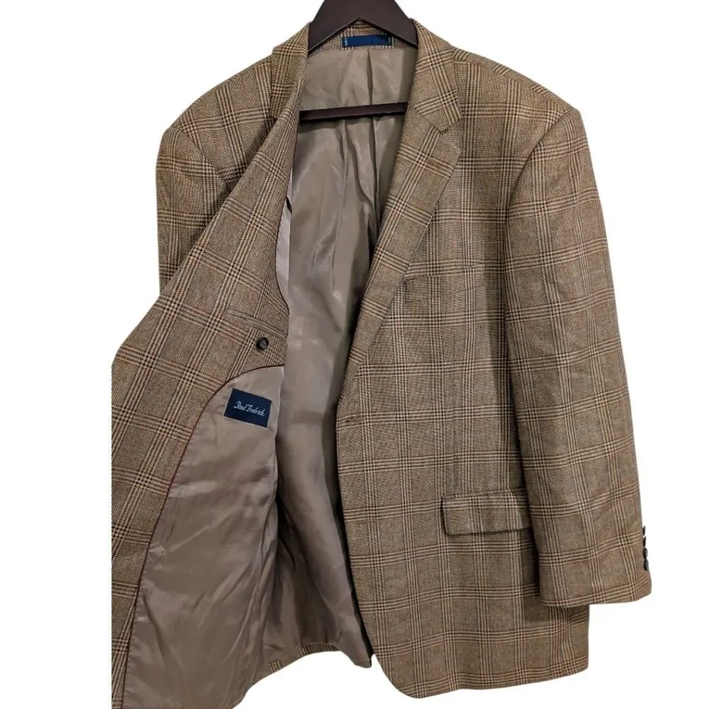 Paul Fredrick Silk & Wool Glen Plaid Blazer 46R - Tailored Sleeves